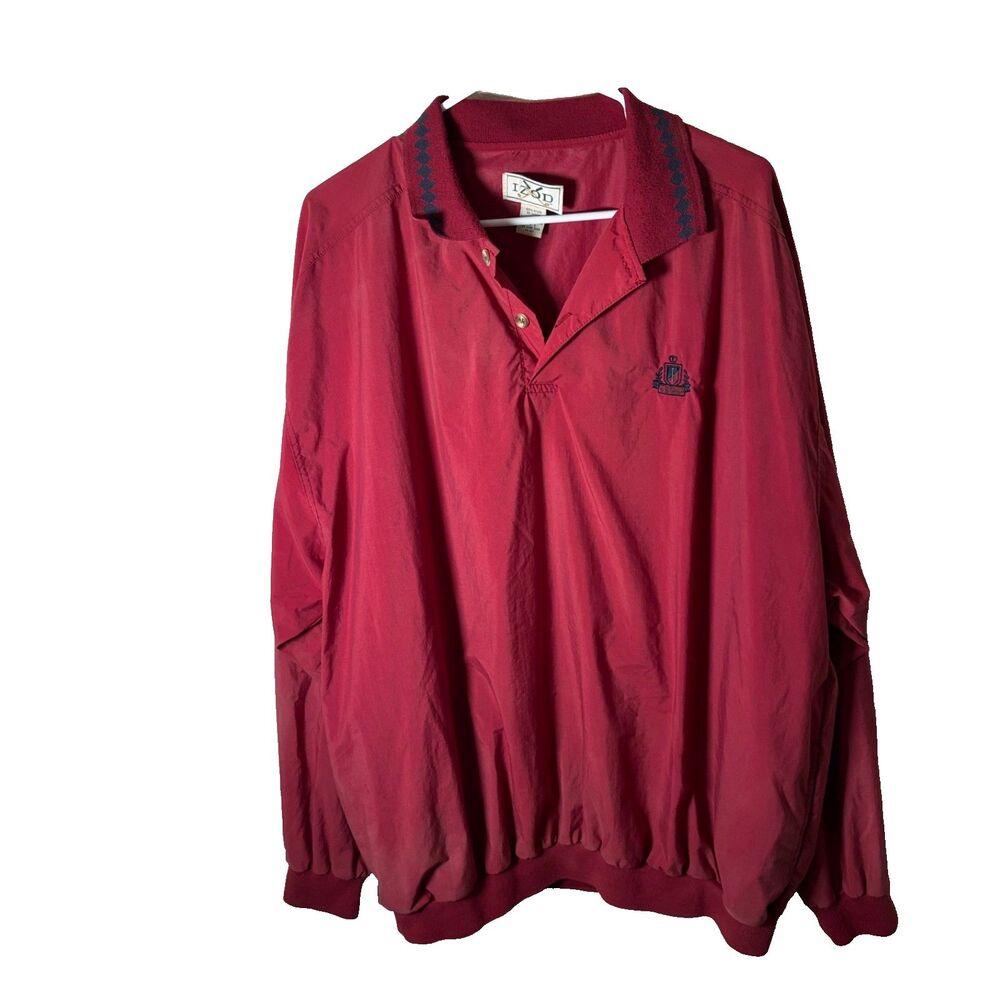 Vintage Izod Sweatshirt Men's XL Red Nylon Pullover V-Neck Golf Jacket